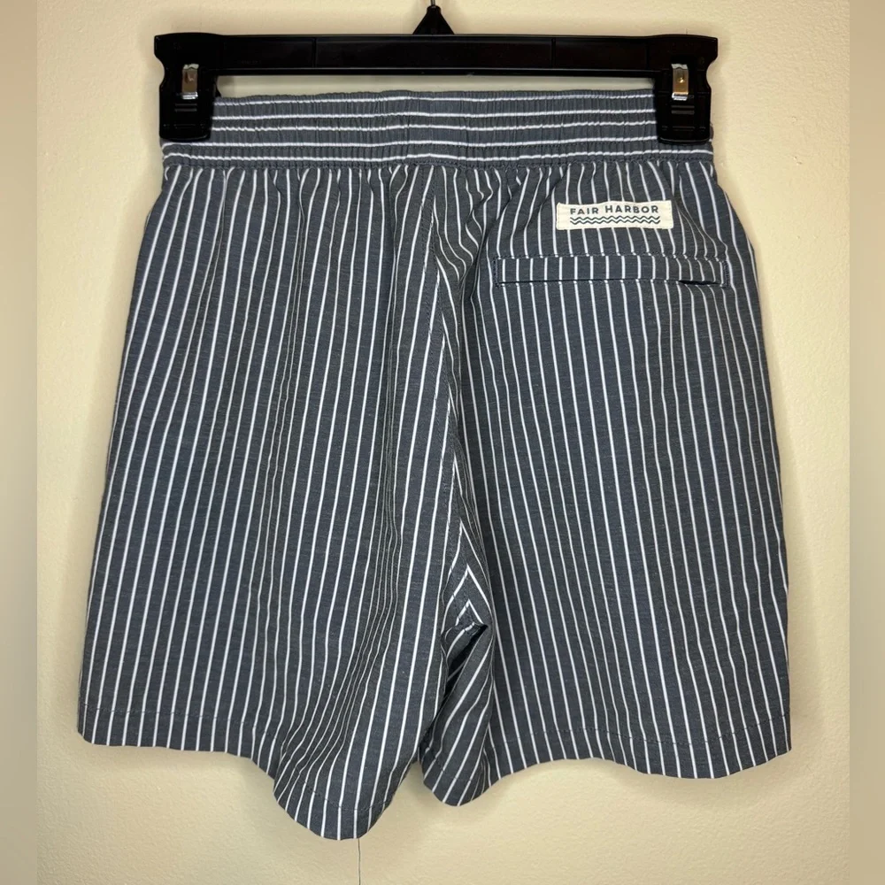 Fair‎ Harbor Blue White Stripe Swim Shorts Elastic Waist Drawstring Kids M